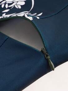 印花隱藏口袋連衣裙 - 藏蓝色 - 查看 5