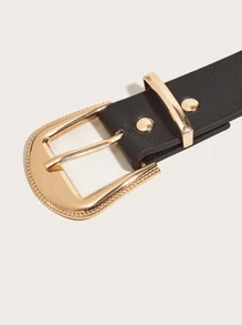 1 pieza Cinturón de PU con hebilla de tachuelas estilo retro occidental, versátil para vaqueros, vestidos, estilo callejero de verano, escuela de otoño, otoño, Halloween - Negro - Ver 4