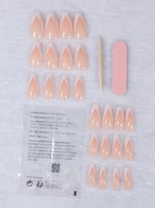 使用24入組長棺材白色法式漸變風格假指甲和1入組指甲銼、1張指甲膠帶和1入組指甲棒打造迷人魅力 - 彩色 - 查看 2