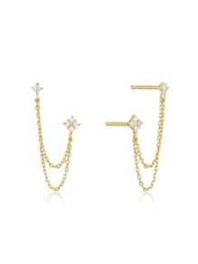 2入組方晶鋯石裝飾耳環 - 金黃色 - 查看 3