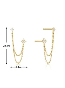 2入組方晶鋯石裝飾耳環 - 金黃色 - 查看 5