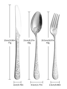 3 件套花朵细节餐具套装学校用品、圣诞礼物 - 銀色 - 查看 2