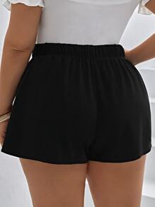 SHEIN Privé 大碼鏈條細節彈性腰帶短褲 - 黑色 - 查看 3