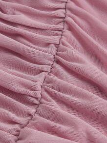 SHEIN MOD 優雅褶皺邊 打結 木耳邊 褶邊 荷葉邊 胸部褶皺純色女士連衣裙 - 藕粉色 - 查看 4