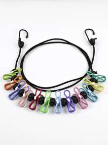 1pc Diy Creative Multicolor Clips(12pcs) Random Color With Anti-slip Buckle, 1.8m Stretchable Clothesline, Portable For Outdoor And Travel Use - Multicolor - View 1