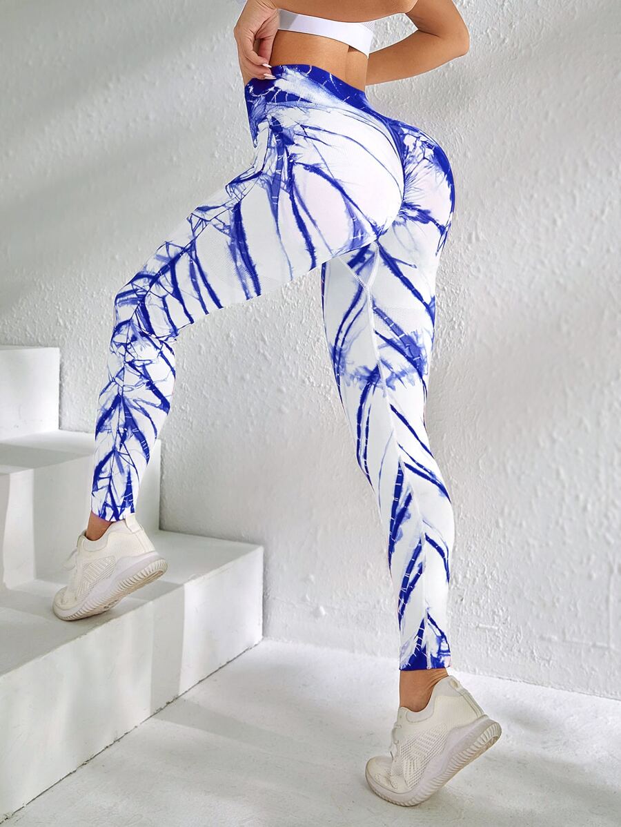 Tie Dye Tummy Control Sports Leggings - Multicolor - View 1