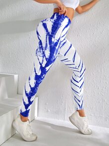 Tie Dye Tummy Control Sports Leggings - Multicolor - View 2