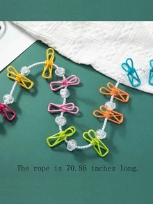 1 pieza Cuerda de secado de hierro con pinza para la ropa, cuerda de secado de ropa antideslizante para el hogar - Multicolor - Ver 2