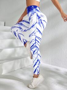 Tie Dye Tummy Control Sports Leggings - Multicolor - View 3
