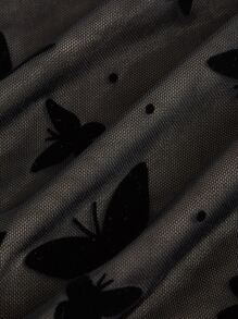 SHEIN MOD Vestido con estampado de mariposa fruncido bajo asimétrico de malla - Negro - Ver 3