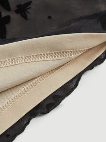 SHEIN MOD Vestido con estampado de mariposa fruncido bajo asimétrico de malla - Negro - Ver 4