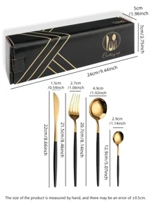 24pcs Stainless Steel Cutlery Set - Black - View 2