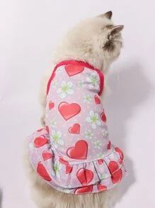 1 pieza Vestido de mascota con corazón & con patrón floral - Multicolor - Ver 1