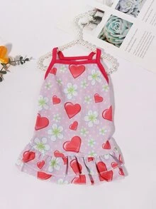 1 pieza Vestido de mascota con corazón & con patrón floral - Multicolor - Ver 2