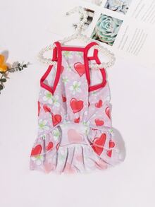 1 pieza Vestido de mascota con corazón & con patrón floral - Multicolor - Ver 3