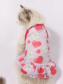 1 pieza Vestido de mascota con corazón & con patrón floral - Multicolor - Ver 5