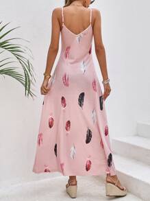 SHEIN VCAY 羽毛印花吊帶洋裝 - 淺粉色 - 查看 2