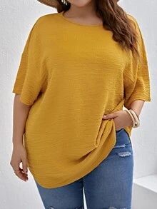 SHEIN VCAY Plus Criss Cross Cut Out Back Drop Shoulder Blouse - Mustard Yellow - View 2