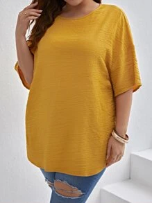 SHEIN VCAY Plus Criss Cross Cut Out Back Drop Shoulder Blouse - Mustard Yellow - View 3