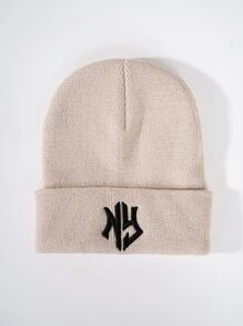 件女式秋冬針織防寒帽字母刺繡毛帽時尚實用 - 米色 - 查看 1