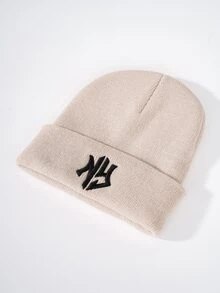 件女式秋冬針織防寒帽字母刺繡毛帽時尚實用 - 米色 - 查看 3