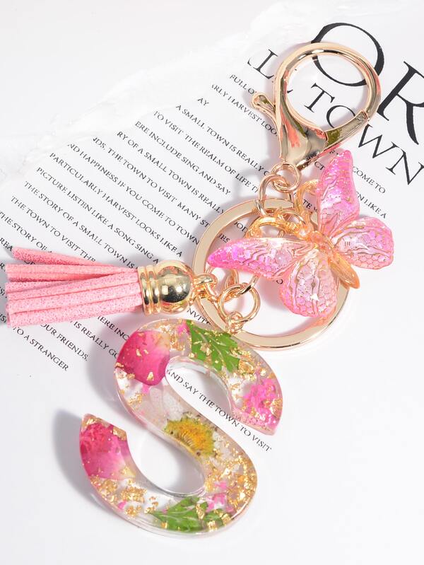 Butterfly & Letter Charm Keychain SHEIN USA