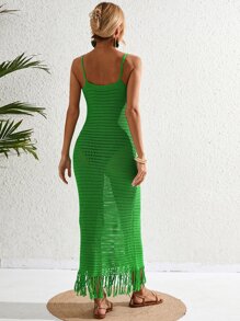 SHEIN VCAY 流蘇下擺針織罩衫連衣裙 - 青檸色 - 查看 2