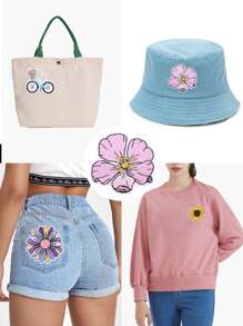 4入組/套花朵和自行車刺繡熨燙貼片可愛滌綸DIY服裝配飾用於衣服裝飾 - 彩色 - 查看 7