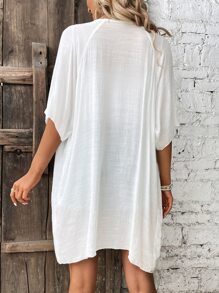 SHEIN Swim Kimono cu mâneci raglan din dantelă în contrast în talie
