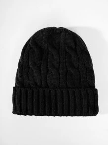 Solid Knit Beanie Winter Fall - Black - View 1