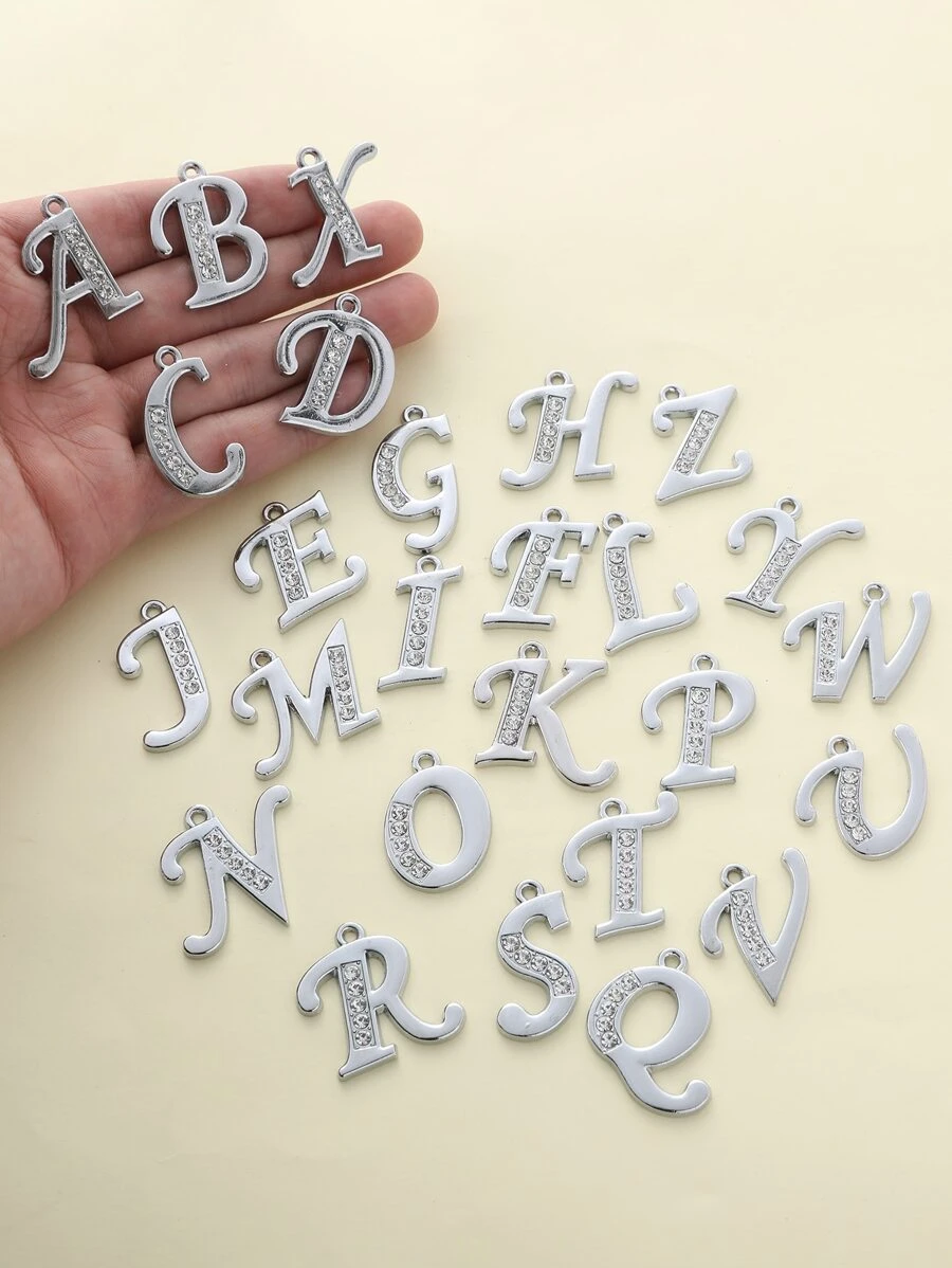 水鑽裝飾字母DIY吊墜 - 銀色 - 查看 1