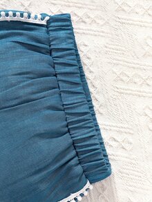 Bebé Shorts con top con encaje en contraste de hombros descubiertos ribete con fruncido - Azul - Ver 4