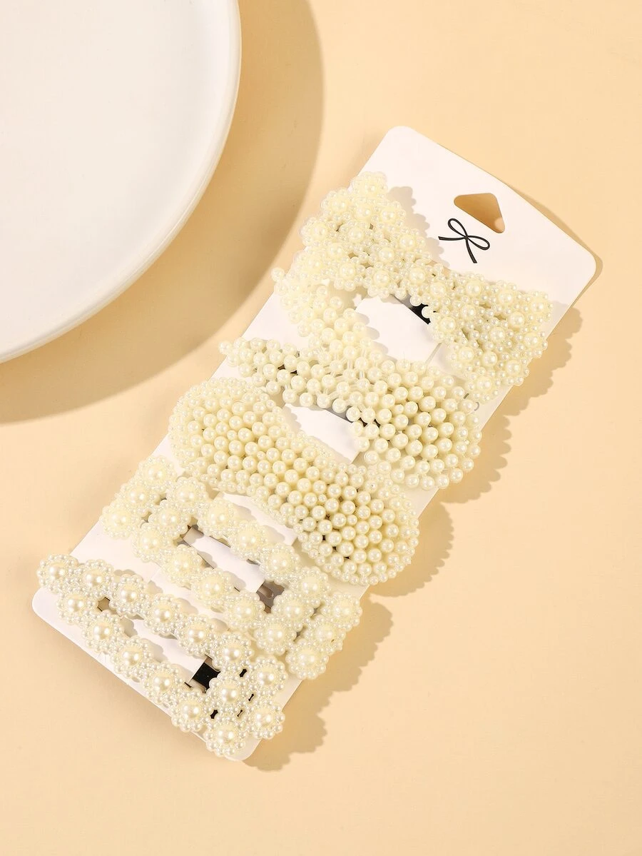 5pcs Faux Pearl Decor Hair Clip - Khaki - View 1