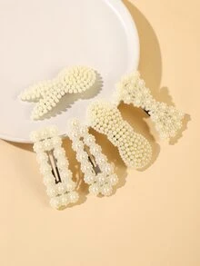 5pcs Faux Pearl Decor Hair Clip - Khaki - View 2