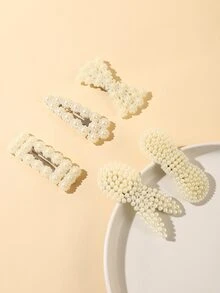 5pcs Faux Pearl Decor Hair Clip - Khaki - View 3