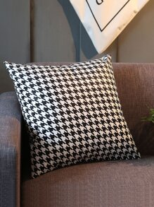 1pc Houndstooth Pattern Cushion Cover, Modern Microfiber Decorative Throw Pillow Case For Home - Black and White - View 1