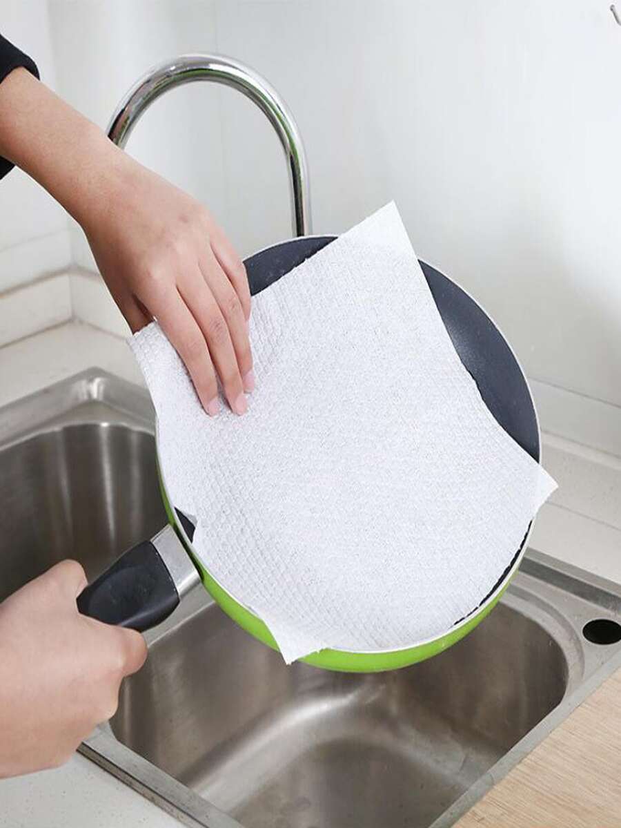 42 cái/bộ Giấy Vải Lau Dùng Một Lần, Khăn Lau Màu Trắng Tối Giản Cho Nhà Bếp - trắng - Xem 1