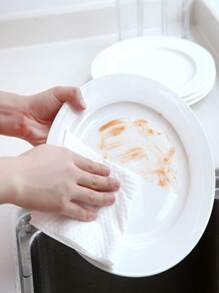 42 cái/bộ Giấy Vải Lau Dùng Một Lần, Khăn Lau Màu Trắng Tối Giản Cho Nhà Bếp - trắng - Xem 3