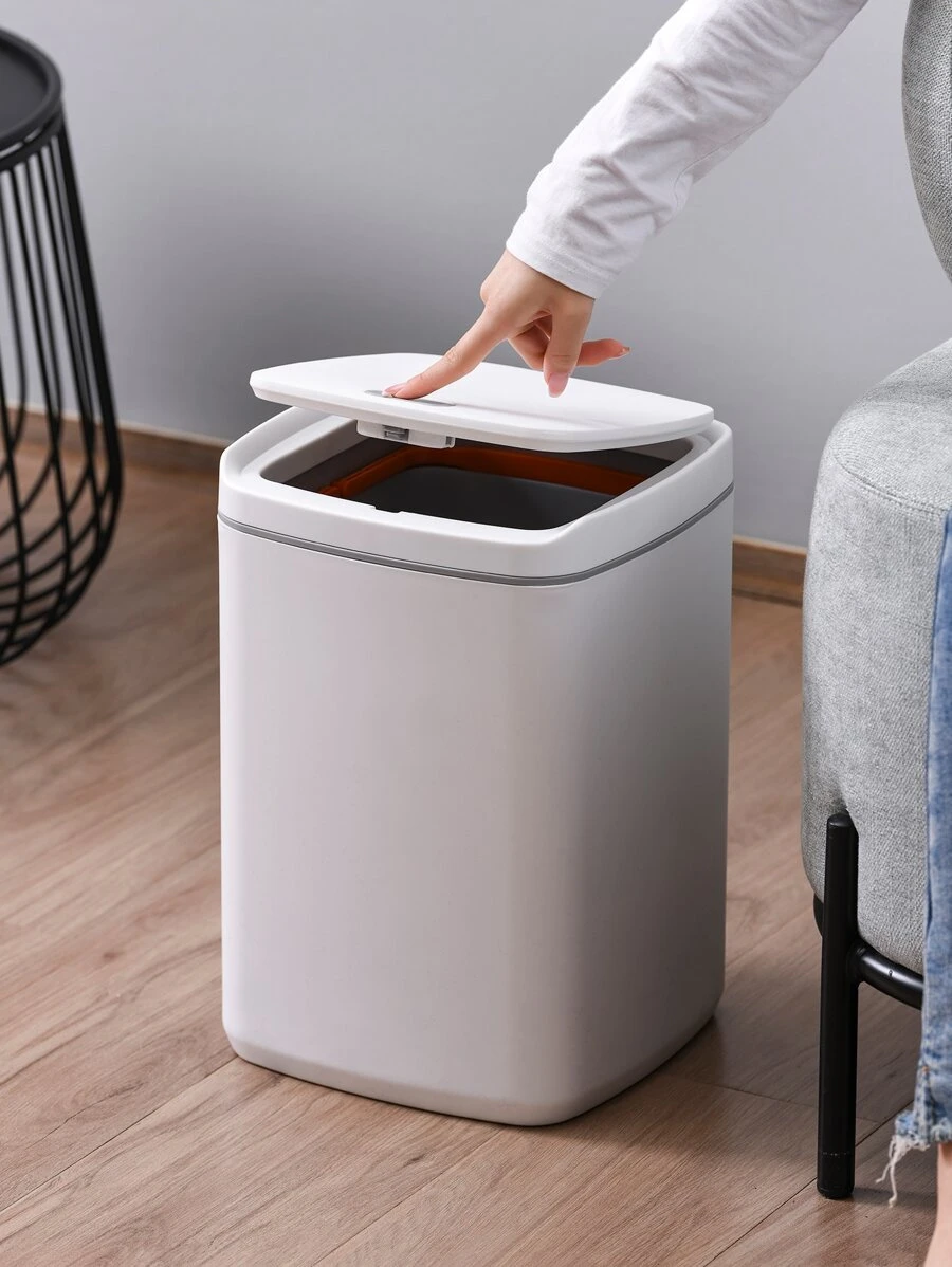 1pc PP Waste Bin, Minimalist Garbage Can For Home - White - View 1
