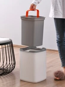 1pc PP Waste Bin, Minimalist Garbage Can For Home - White - View 4