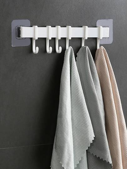 1pc Punch-free Plastic Storage Rack With Hook, Minimalist White Shelving Storage Unit For Bathroom Laundry