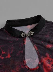 ROMWE PUNK Tie Dye Mandarin Collar Crop Mesh Top - Multicolor - View 3