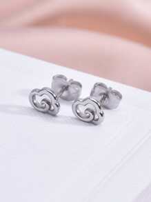 雲朵設計耳釘 - 銀色 - 查看 1
