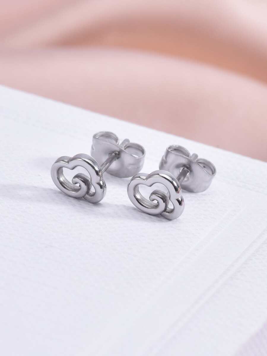 雲朵設計耳釘 - 銀色 - 查看 1