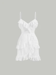 SHEIN MOD Ruffle Trim Wrap Hem Cami Dress - White - View 1