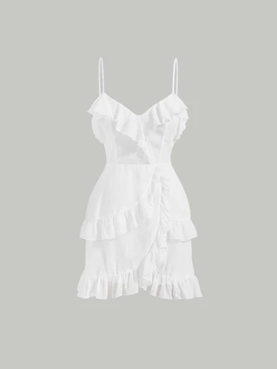 SHEIN MOD Ruffle Trim Wrap Hem Cami Dress