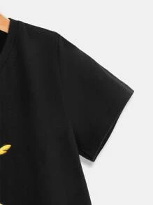 SHEIN Young Boys' Cute Comfortable Banana Print Short Sleeve T-Shirt - Black - View 3