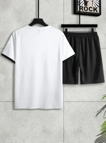 Manfinity Homme Men Letter Graphic Tee & Drawstring Waist Shorts - Black and White - View 2