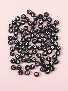 100 顆 7 毫米黑底白字壓克力英文字母塑膠珠可用於製作珠寶、項鍊、手鍊、DIY 混合英文字母元素， - 黑與白 - 查看 1