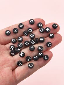 100 顆 7 毫米黑底白字壓克力英文字母塑膠珠可用於製作珠寶、項鍊、手鍊、DIY 混合英文字母元素， - 黑與白 - 查看 2